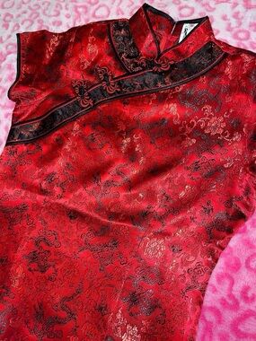 Y2K Kim Fashion red & black dragon cheongsam qipao